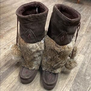 Elegant Brown Faux Fur Women's Ankle Boots